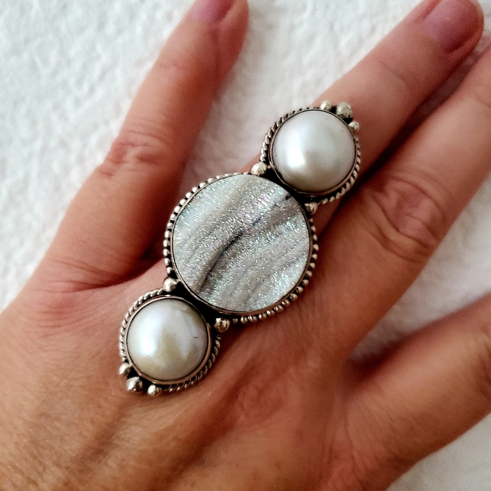 Mermaid Druzy Crawler Ring